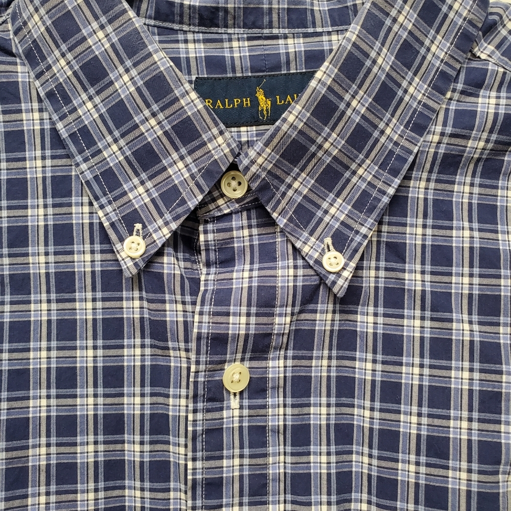 Ralph Lauren Men's Long Sleeve Button Down Shirt Pocket Blue Plaid Cotton XL - Picture 7 of 16